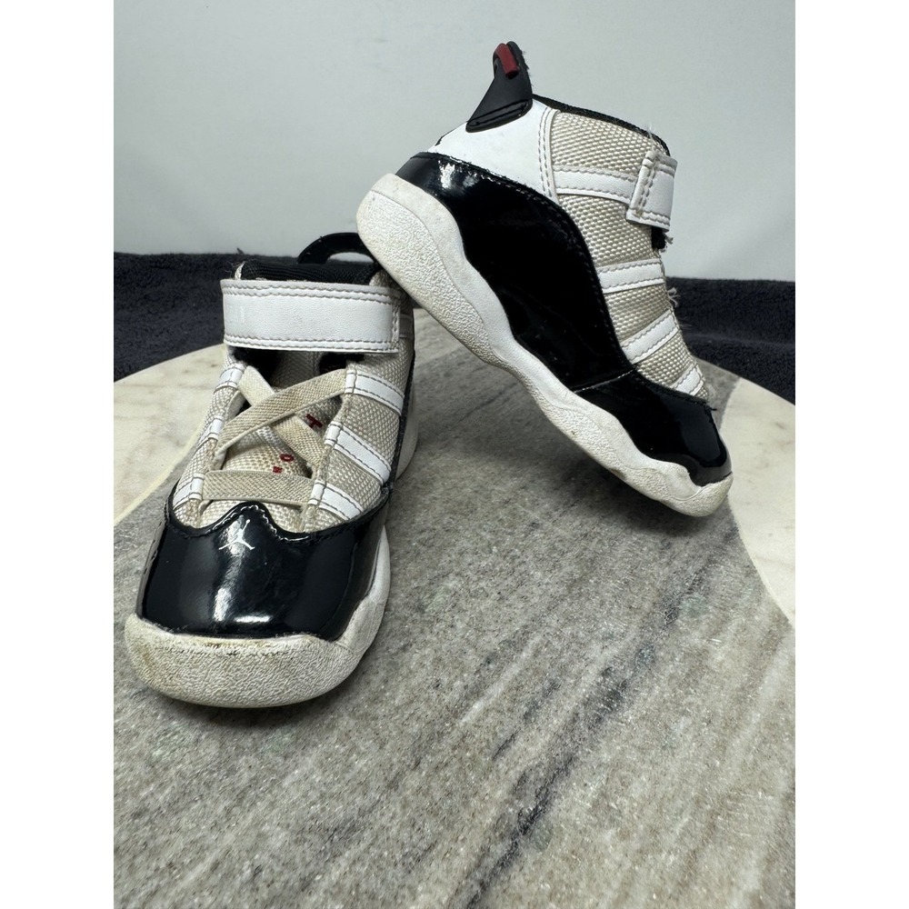 Kids Jordan 6 Rings Crib Shoes Toddler Black White Patent Leather Size 7C